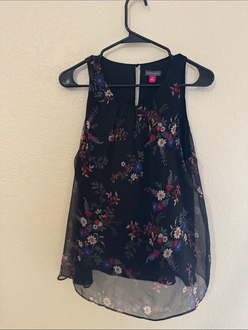 Vince Camuto Black Floral Chiffon Sleeveless Top